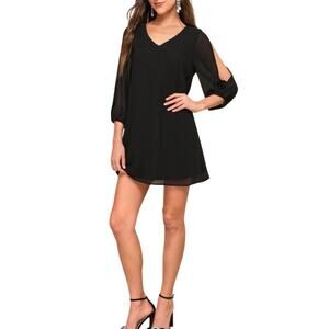 Lulus Shifting Dears Black Long Sleeve V-Neck Dress sz XLarge